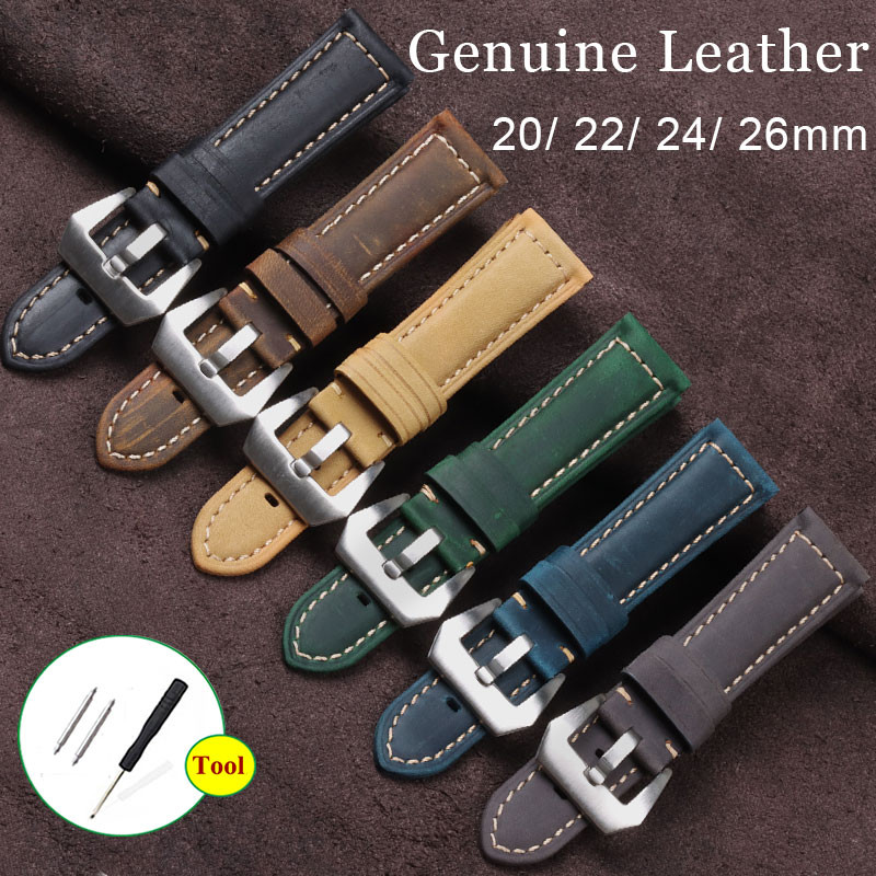 Vintage Matte ของแท้หนังสายนาฬิกา 20 มม.22 มม.24 มม.26 มม.สําหรับ Panerai สร้อยข้อมือ PAM351 PAM111 380 441 Top Layer Cow Leanther Watchband ผู้หญิงผู้ชายเข็มขัด