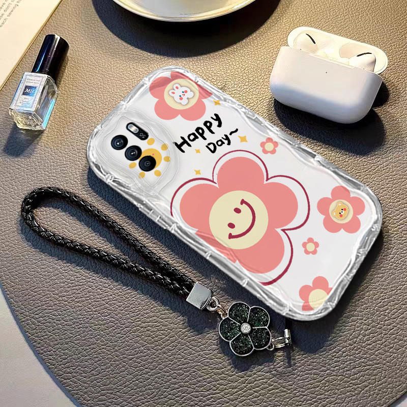เคส OPPO A16 อ่อนนุ่ม โปร่งใสกันกระแทก ดอกคาเมลเลีย เชือกเส้นเล็ก กล้องป้องกั นดอกไม้ การ์ตูนน่ารักเคสโทรศัพท์ฝาครอบ