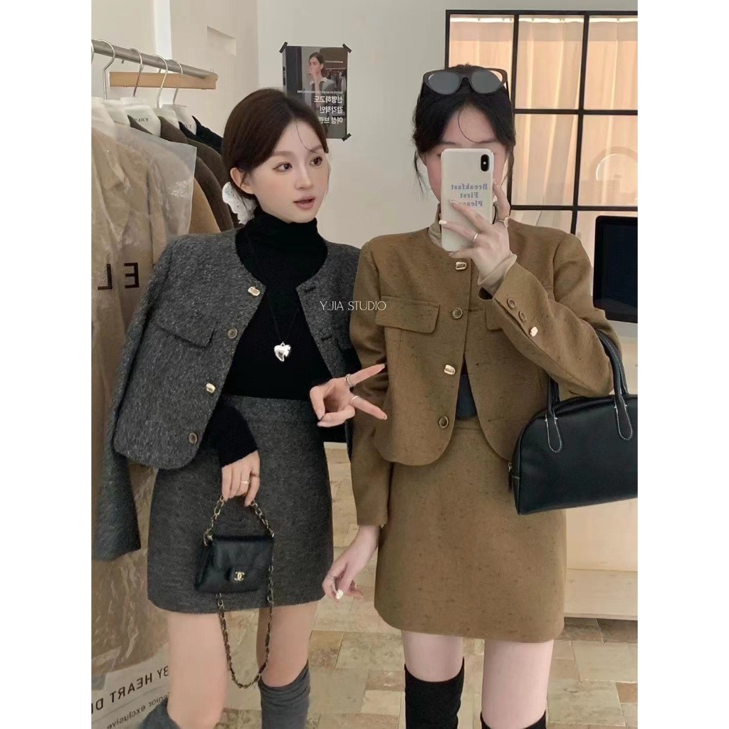 🧡🧵 เซ็ตสองชิ้น เสื้อคลุม+กระโปรง ผ้าดีเกรดพรีเมี่ยม  แฟชั่นเกาหลี TAG KOREA 🧵🧡
