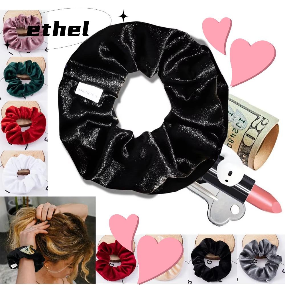 Ethel1 เชือกคาดผมแบบพกพาซ่อนไว้ หนังกำมะหยี่ เซฟซ่อนพร้อมที่รัดผมแบบซิป ที่เก็บกุญแจเงินสด