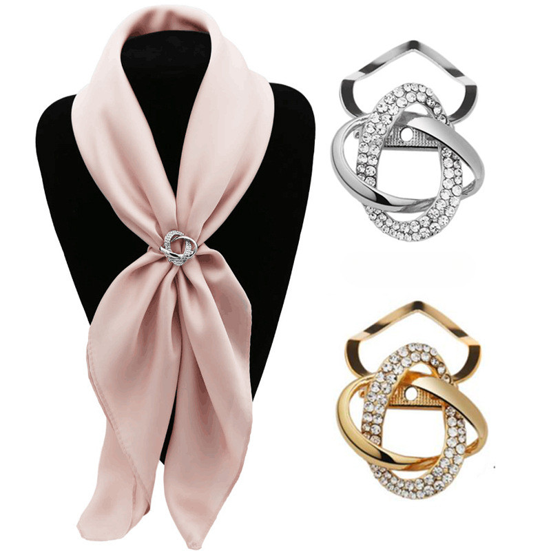 โลหะผสม Rhinestone ผ้าพันคอผ้าไหมหัวเข็มขัด Dual-ใช้ Simple ผ้าคลุมไหล่หัวเข็มขัด High-End เข็มกลัดเสื้อผ้ามุมหัวเข็มขัด