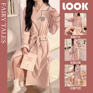 High-End Nightgown ผู้หญิงฤดูใบไม้ผลิผ้าฝ้ายแท้ความยาวกลางหว…