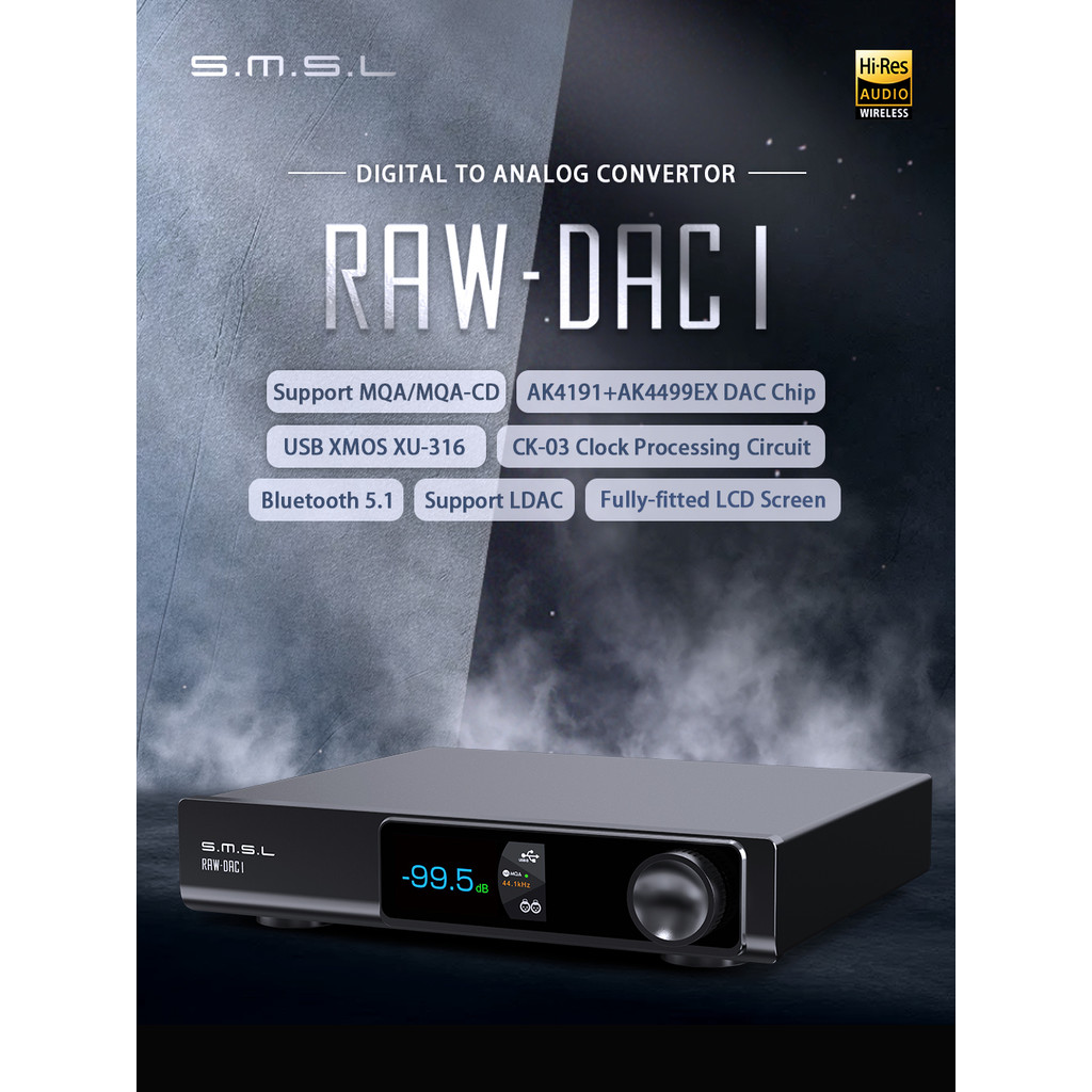 Smsl RAW-DAC1 ถอดรหัส MQA MQA-CD AK41 + AK4499EX บลูทูธ 5.1 รองรับ LDAC XU316 32Bit/768kHz DSD512 DAC
