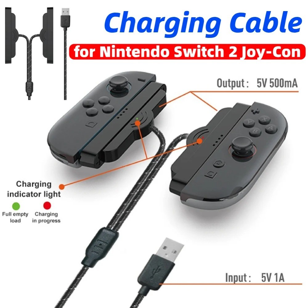 2 in 1 สายชาร์จแบบพกพาสําหรับ Nintendo Switch 2 Joycon, เครื่องชาร์จการเชื่อมต่อแม่เหล็กที่แข็งแกร่งสําหรับคอนโทรลเลอร์ NS2