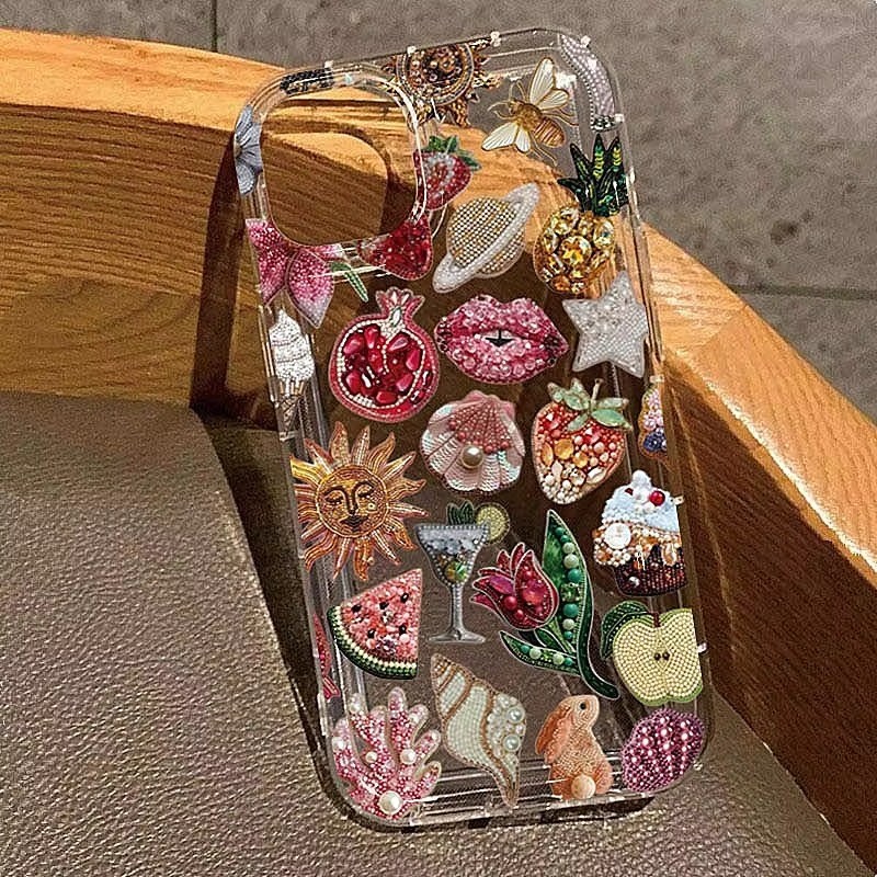 ปลอกสําหรับiPhone 11 16 14 15 12 13 Pro Max 16e 8 7 Plus XR X XS Max SE2020 2022 ลูกปัดทับทิมSunซิลิโคนนุ่มกันกระแทก