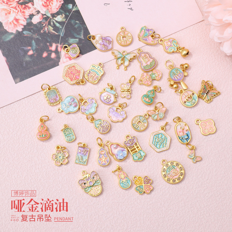 วิธีโบราณ Golden Oil หยด Gourd Ruyi Peace Joy จี้ประณีตวิธีโบราณ Golden Peace Lucky กระเป๋าอุปกรณ์เสริม