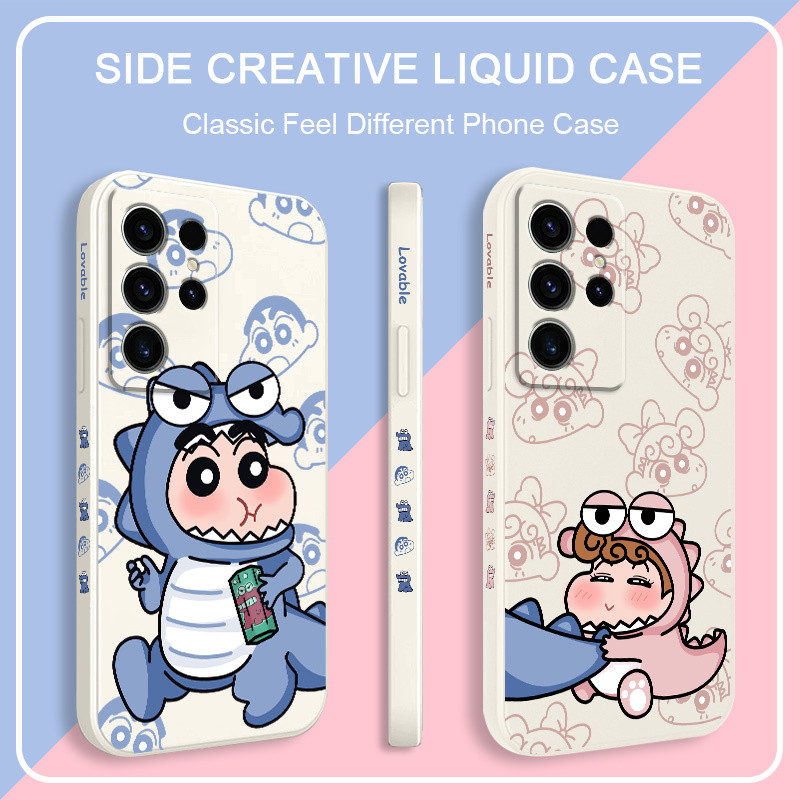 SAMSUNG ชุดนอนไดโนเสาร์เคสโทรศัพท์สําหรับSamsung Galaxy S25 S24 S23 S22 FE Ultra Plus 5Gซิลิโคนเหลวด้านข้างรูปแบบฝาครอบ
