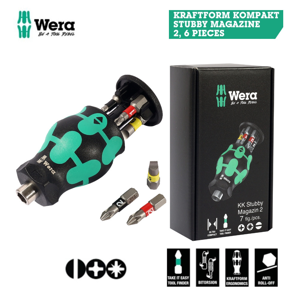 WERA ไขควงด้ามสั้น Kraftform Kompakt Stubby magazine 05008874001 ชุด 6 ชิ้น