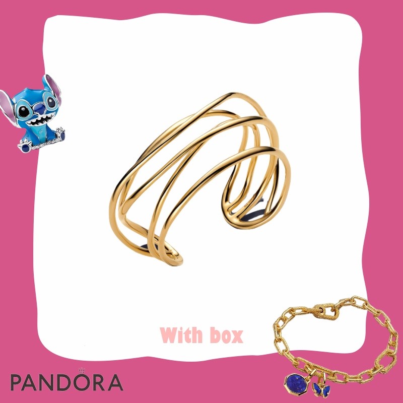 พร้อมกล่องFashion Design Gift Women Jewelry S925 Sterling Silver PANDORA / กําไลข้อมือเปิดแบบมีสายรู