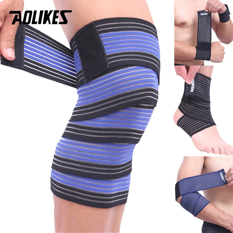 AOLIKES เหมือนกัน 1ชิ้น40-180เซนติเมตรผ้าพันแผลยืดหยุ่นการบีบอัดเข่าสนับสนุนสายรัดกีฬาเข่าป้องกันวงข้อเท้าขาข้อศอกข้อมือน่องรั้ง