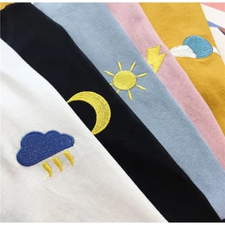 ✨Fairy style✨ เสื้อยืดคอกลม แขนยาว ลายปัก Day & Night ผ้านุ่มใส่สบาย เสื้อลำลองแฟชั่น 🍑✨ #9962