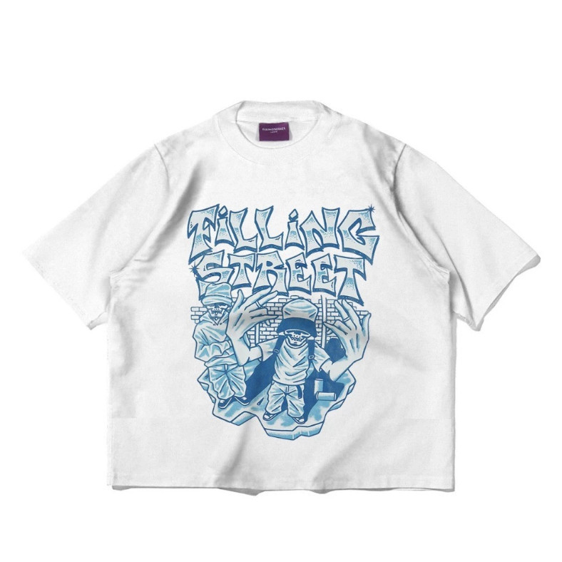 YES Simple Shop Crop Boxy T เสื้อ Oversize Tee Fillingstreet - Fellow White/Puith Kaos Cotton Combed