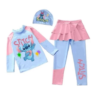 PINKชุดว่ายน้ำเด็กผู้หญิง งานเซ็ท3ชิ้น เสื้อ*กางเกงขายาว*หมวก เนื้อผ้ากันยูวี 5851
