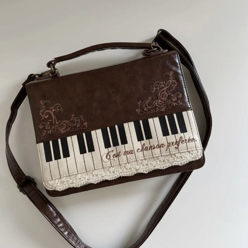 [จัดส่งภายใน 24H] Retro Art Piano Lace Backpack กระเป๋าสะพายข้างกระเป๋าเอกสารพื้นผิวเรียบง่ายกระเป๋าโทรศัพท์มือถือ