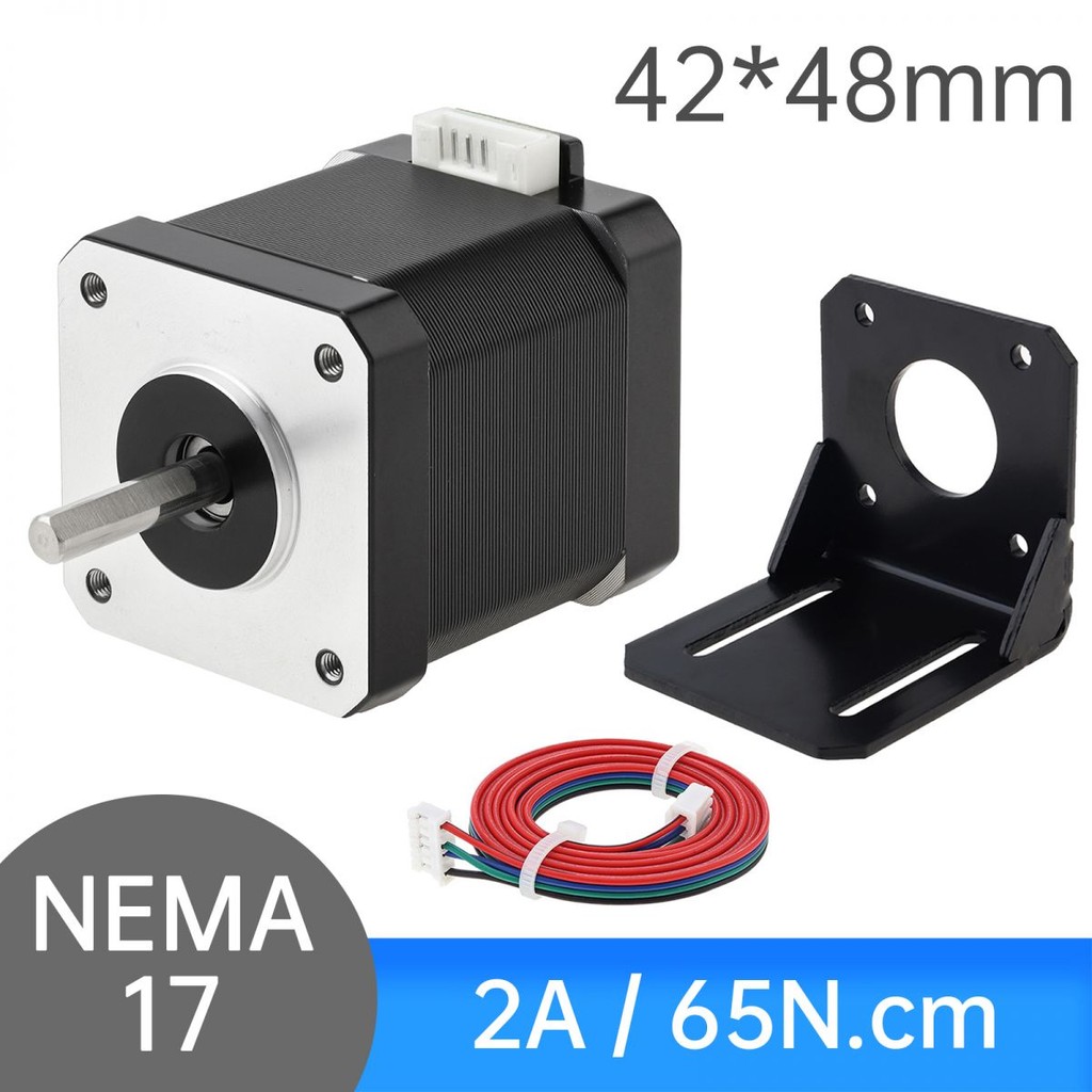 Nema 17 Stepper Motor 48MM Bipolar 2A 65N.cm(90.2oz.in) 42 มอเตอร์ 2 เฟส 4 สาย Bipolar Stepper Motor 1.8 องศาสําหรับ DIY CNC 3D เครื่องพิมพ์เชื่อมต่อสายเคเบิล, Mount Bracket