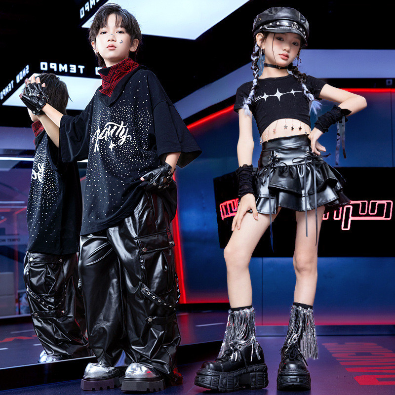 15-75KG ฮิปฮอป ชุดเต้น เด็ก ชุดโคฟเวอร์ เด็กผู้ชาย ชุด cover dance แจ๊ส ชุดซ้อม เด็กผู้หญิง hiphop ชุดลีดเดอร์ แดนเซอร์