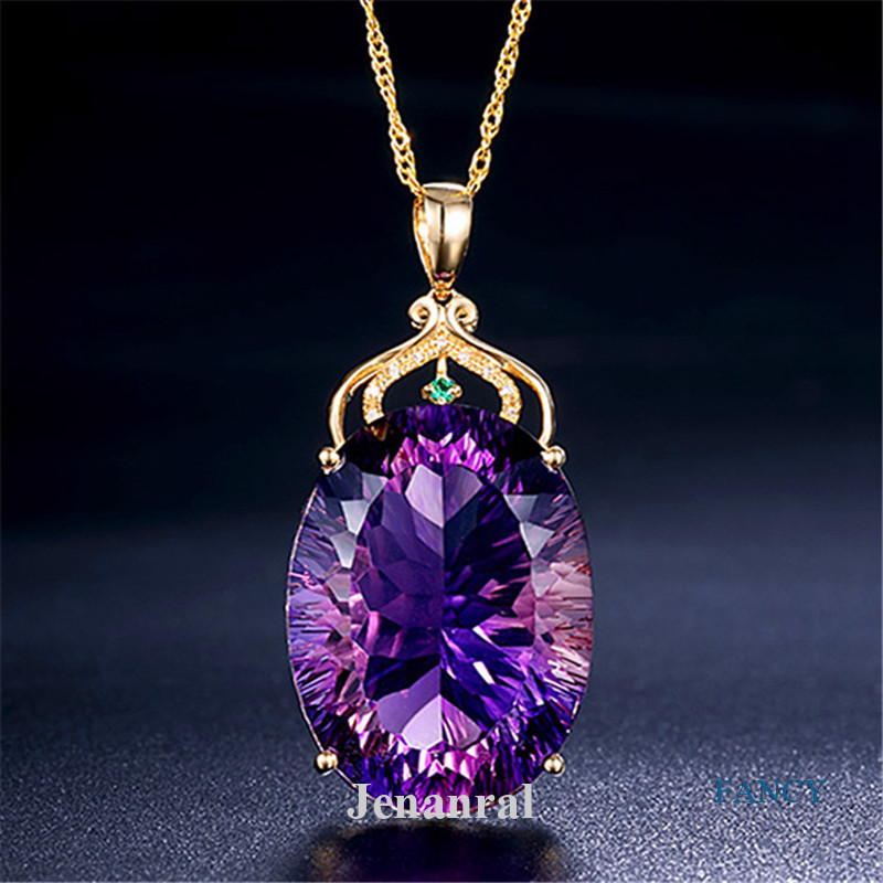 Jenanral 18k ชุบทอง 36ct Amethyst สีรูปไข่คริสตัลจี้สร้อยคอ Lady เครื่องประดับงานแต่งงาน