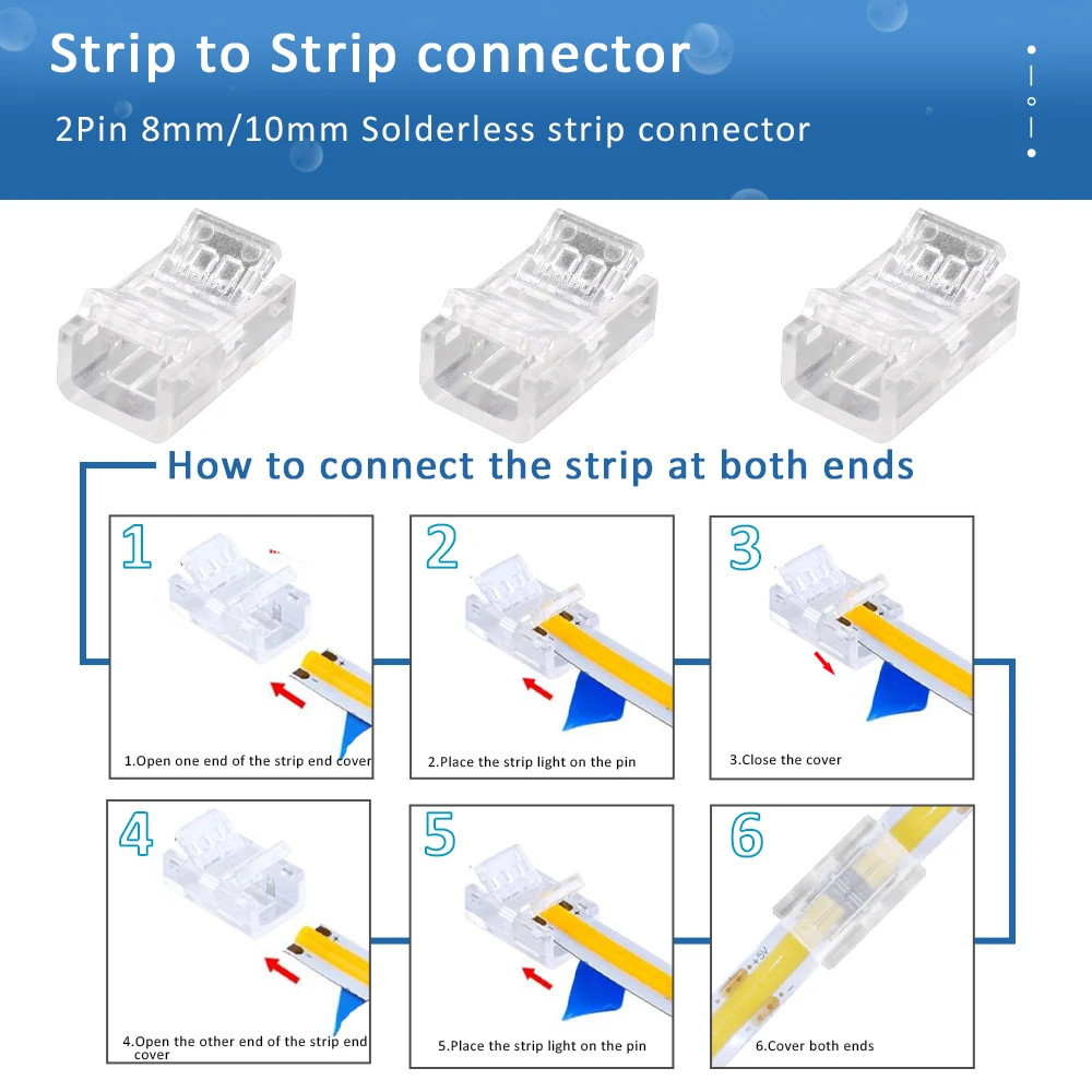 2pin LED Strip Connector 8 มม.โคมไฟเทปไฟ L รูปร่าง LED มุมตัวเชื่อมต่อสําหรับ SMD COB 5050 2835 Strip Light Fixed Clamps