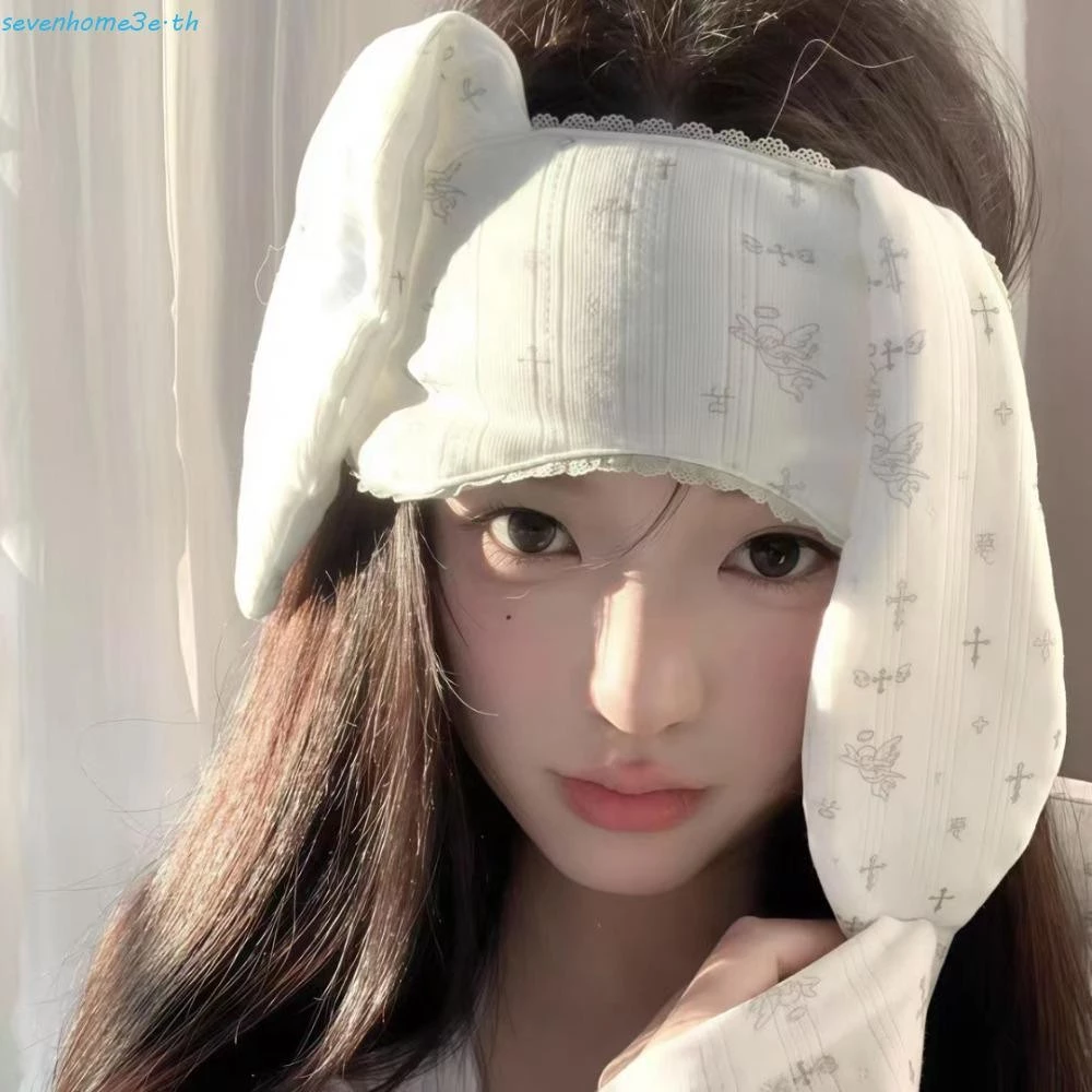 SEVENHOME3E Lop Ear Rabbit Hairband, ยืดการ์ตูน Bunnies Eye Shade, แฟชั่น Kawaii นุ่มกระต่ายหวาน Blindfold ล้างหน้า