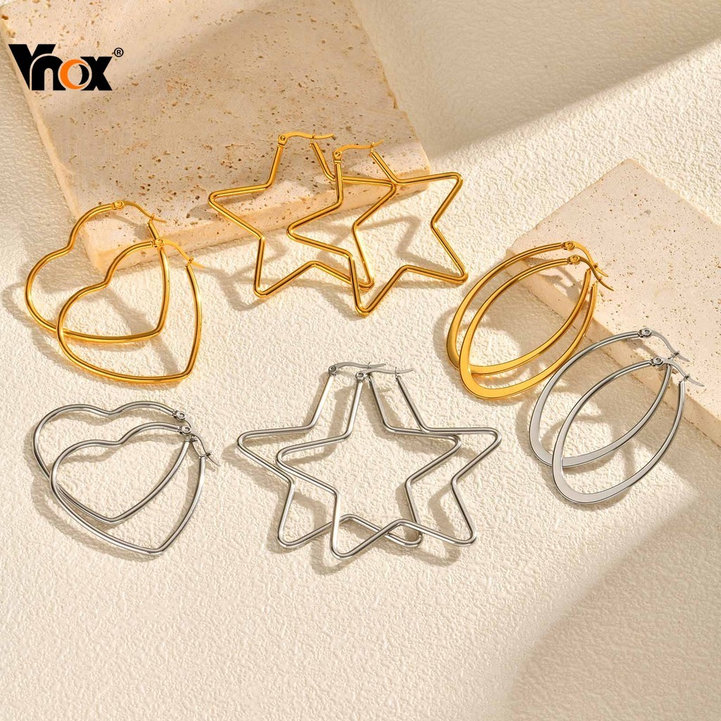 VNOX วีน็อกซ์ ต่างหูห่วงขนาดใหญ่สําหรับผู้หญิง,สแตนเลส ไม่ใช่ ขาด ต่างหู,แฟชั่นเครื่องประดับของขวัญ