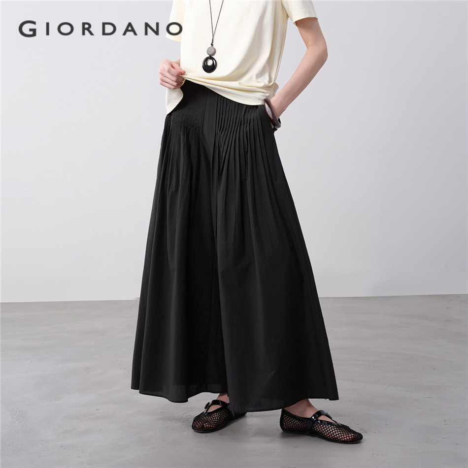 GIORDANO WOMEN Corded tucks half elastic waist skirt pants 18415612