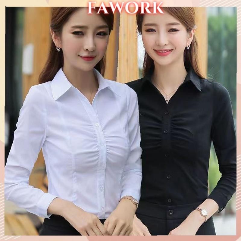 เสื้อเชิ้ตแขนยาวสำหรับผู้หญิง ยักไหล่ ลายละเอียดน่ารัก สวมใส่ง่าย