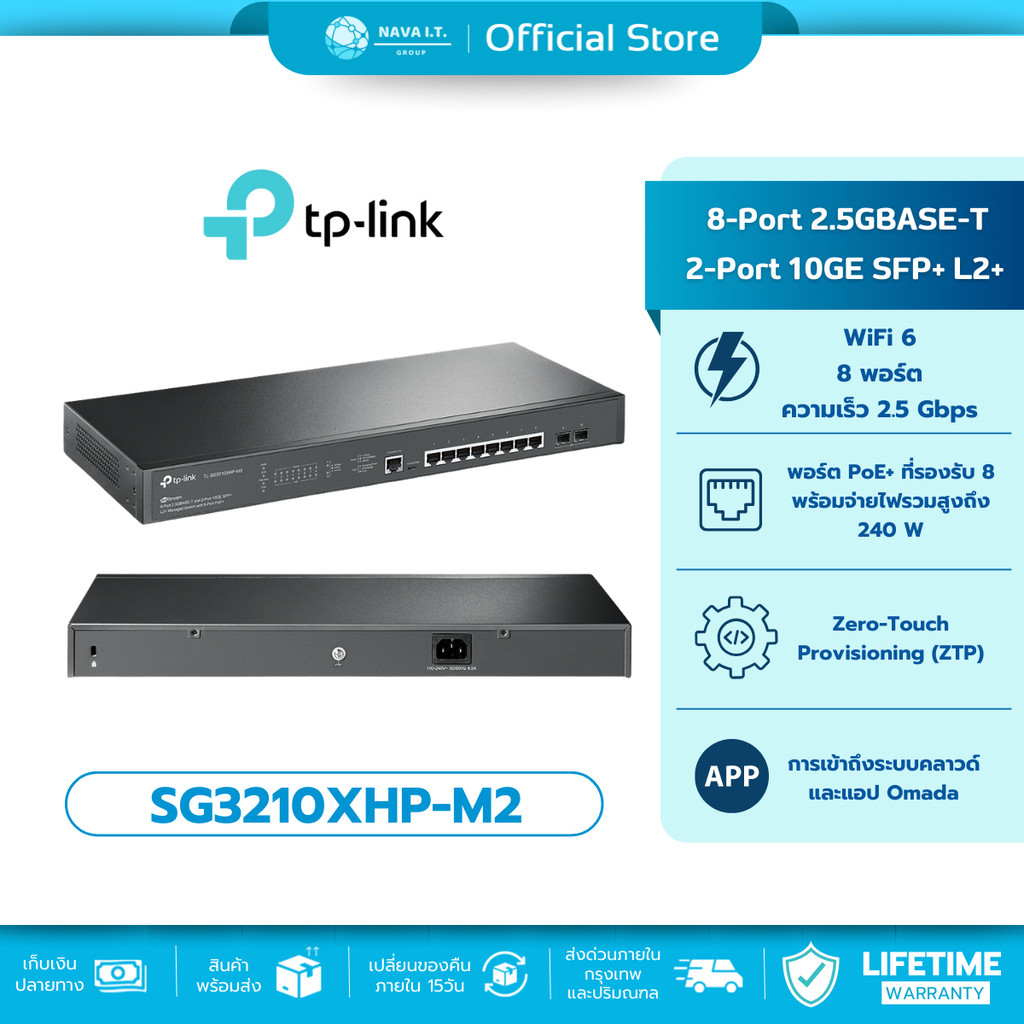 🛵มีส่งด่วน💨 TP-LINK SG3210XHP-M2 Omada 8-Port 2.5GBASE-T and 2-Port 10GE SFP+ L2+ Managed Switch wit