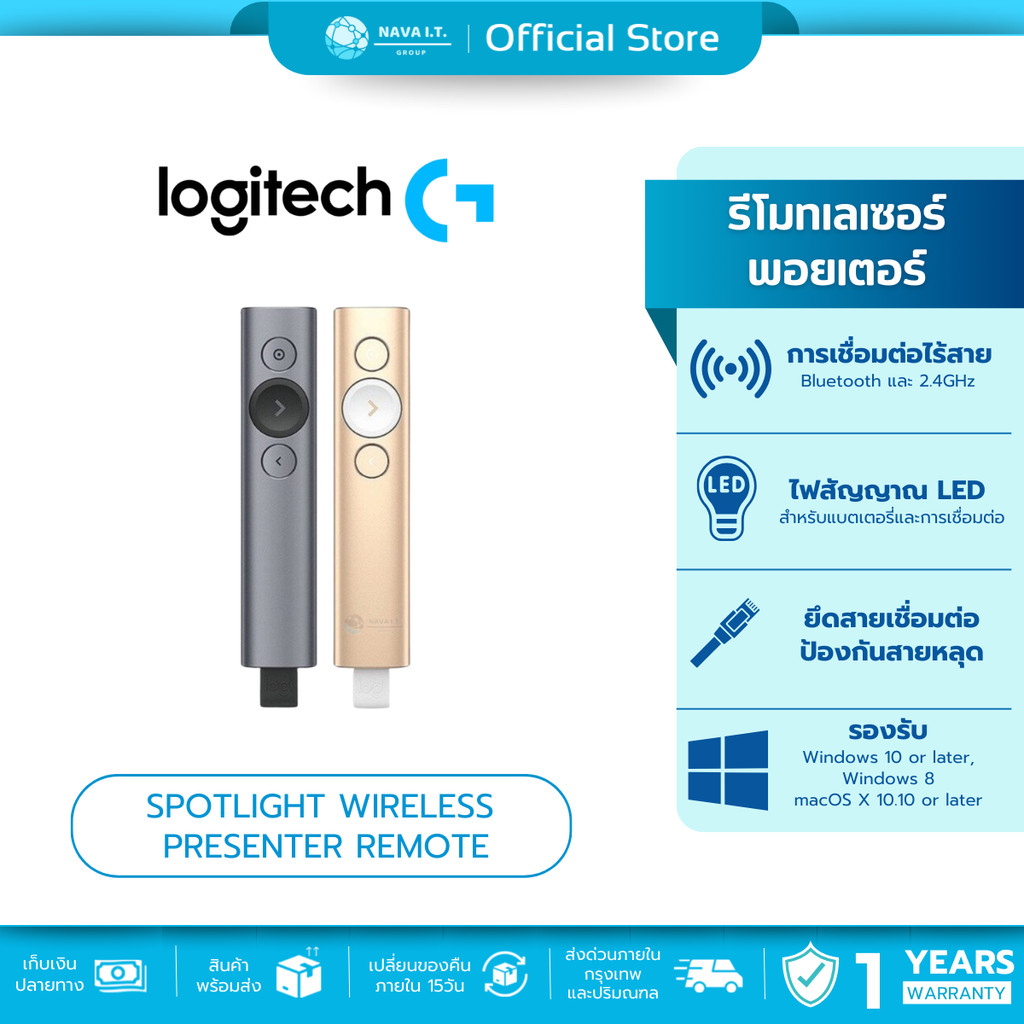 🛵มีส่งด่วน💨 LOGITECH SPOTLIGHT WIRELESS PRESENTER REMOTE รีโมทเลเซอร์พอยเตอร์ รับประกัน 1 ปี
