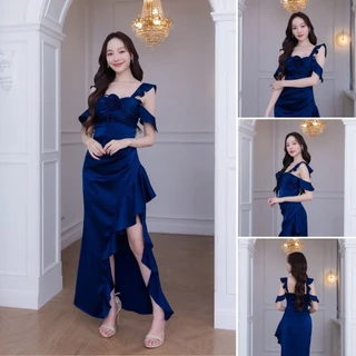 ชุดเดรส ชุดราตรี ชุดออกงาน DRESS VINA สายเกลียว 4 เส้น ดอกไม้ กระโปรงระบาย ชุดราตรียาว Woman Dresses
