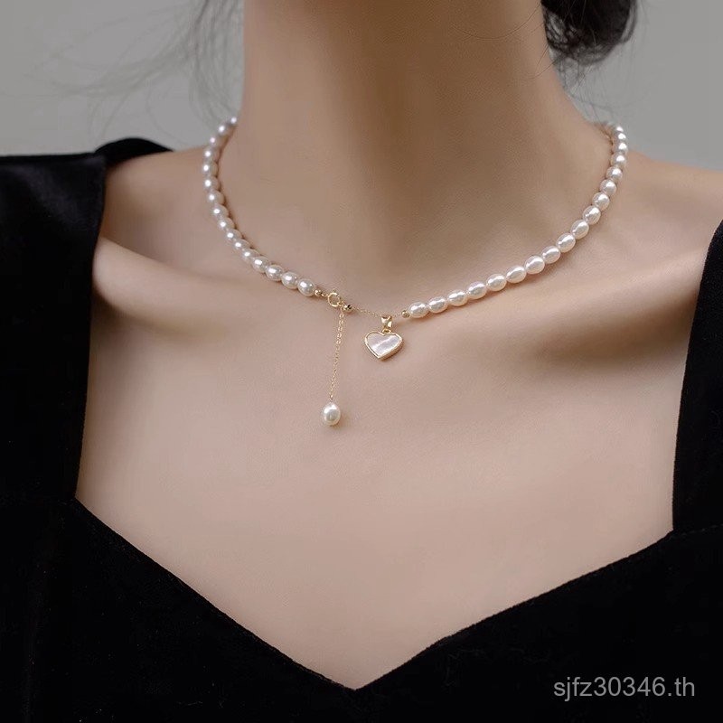 Pearl 18k สร้อยคอธรรมชาติ Mr Clavicle Chain Love หญิง ins สไตล์ Fritillary Yam สร้อยคอจี้น้ําจืดชุบท