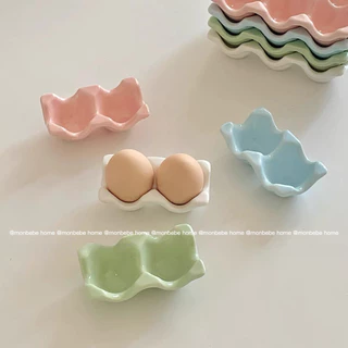 ถาดเซรามิคเก็บไข่ สีสันน่ารักมาก วางซ้อนกันได้ การจัดเก็บของสดในตู้เย็น พร้อมส่ง