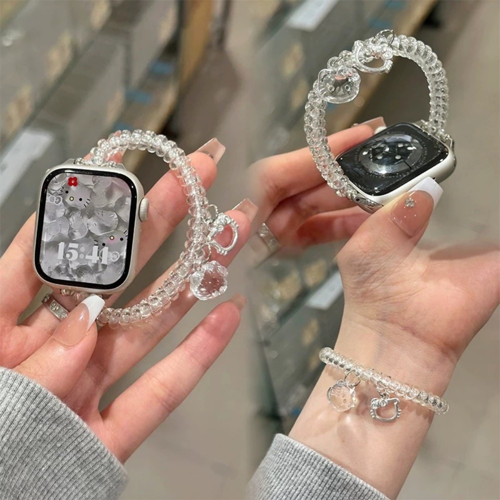 สายรัดยางยืดโปร่งใสเหมาะสําหรับ ฉันดู49/46/45/44/42/41/40/38 มม.จี้แมวน่ารักเหมาะสําหรับสมาร์ทวอทช์ 10/9/8/7/6/กับ/5/4/3/2/1