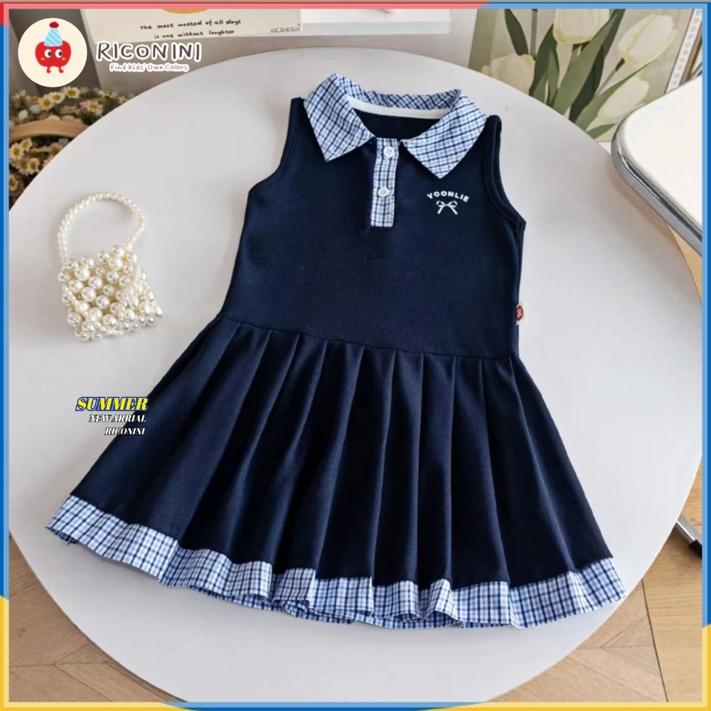RICONINI2025 ชุดเดรสเด็กผู้หญิงเด็กวัยหัดเดินฤดูร้อนใหม่ - ชุดเดรสแขนกุดสไตล์ Academy เด็กเกาหลีชุดเจ้าหญิง - รูปที่ 3