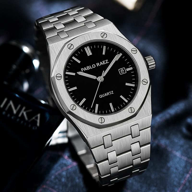 PABLO RAEZ 2744 Octagon Mens Watch | ปฏิทินกันน้ํา เรืองแสง | รวมกล่อง