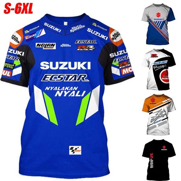 Cool 3D Suzuki Moto-Gp Ecstar รถจักรยานยนต์เสื้อยืดแฟชั่นเสื้อแข่งผู้ชาย