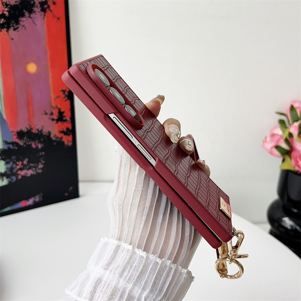 SAMSUNG หรูหราสีแดงหนังจระเข้สําหรับSamsung Galaxy Z Flip 7 6 5 4 3 5Gป้องกันปกหลังสําหรับGalaxy Z fold7 พร้อมสายหนังกันกระแทกกรณี - รูปที่ 7