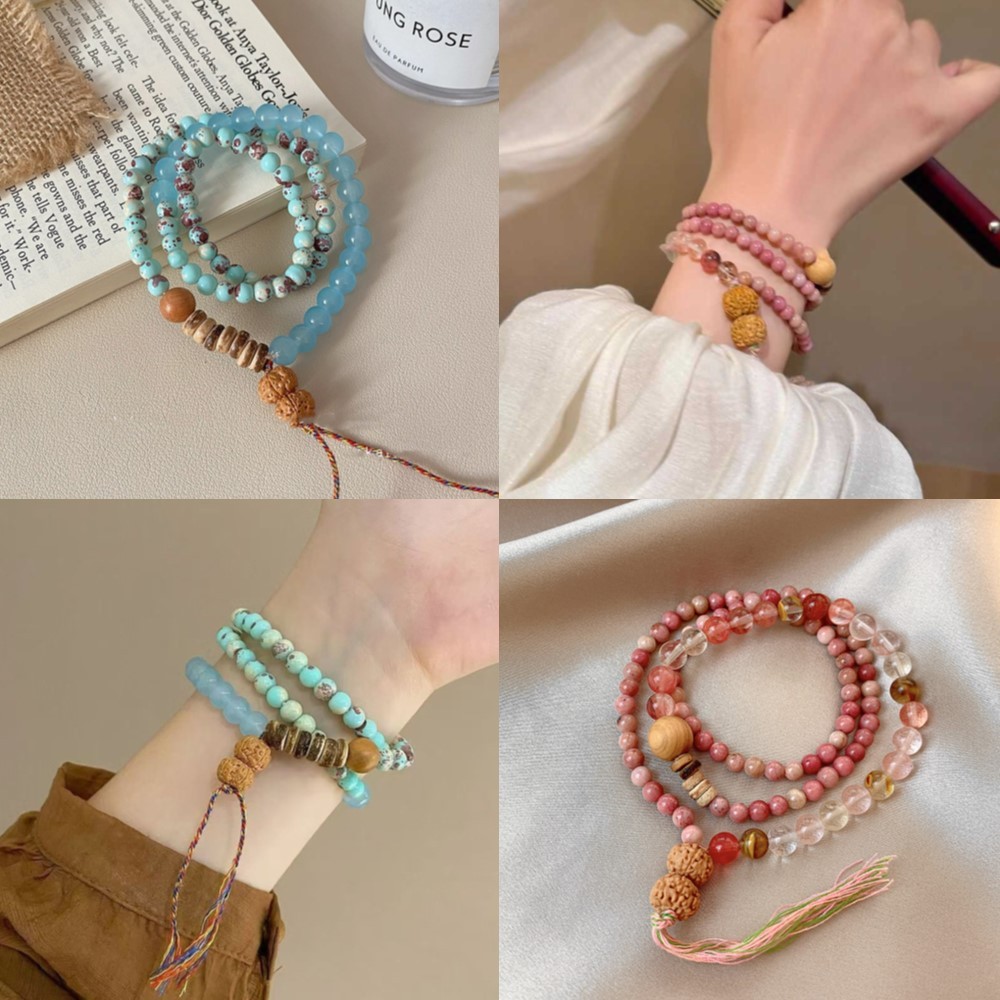 สร้อยข้อมือไม้สไตล์จีน สีแดงและน้ำเงิน สำหรับคนชอบแฟชั่นและเป็นของสะสมส่วนตัว