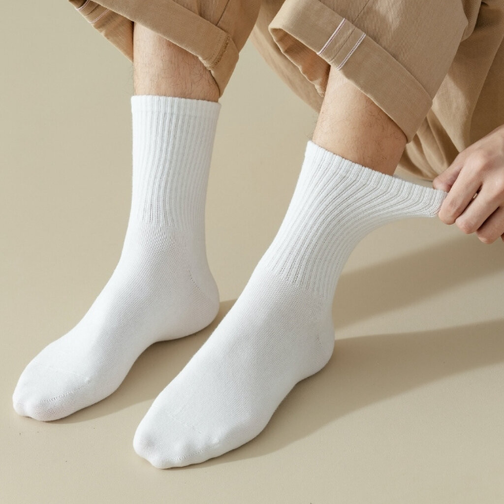 ถุงเท้าข้อยาวผู้ชาย #33 (ผู้หญิงใส่ได้) ผ้าฝ้าย 80.0% สีพื้น เนื้อหนานุ่ม สไตล์มินิมอล คุณภาพดีมาก - รูปที่ 7