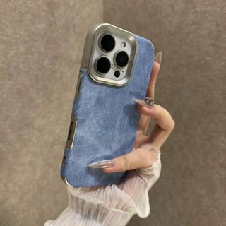 เคสโทรศัพท์ลายผ้ายีนส์เคลือบด้วยไฟฟ้าสร้างสรรค์สําหรับ ไอโฟน 17 16 15 14 13 12 มือโปร สูงสุด กันลื่นและป้องกันการตกฝาหลังป้องกั