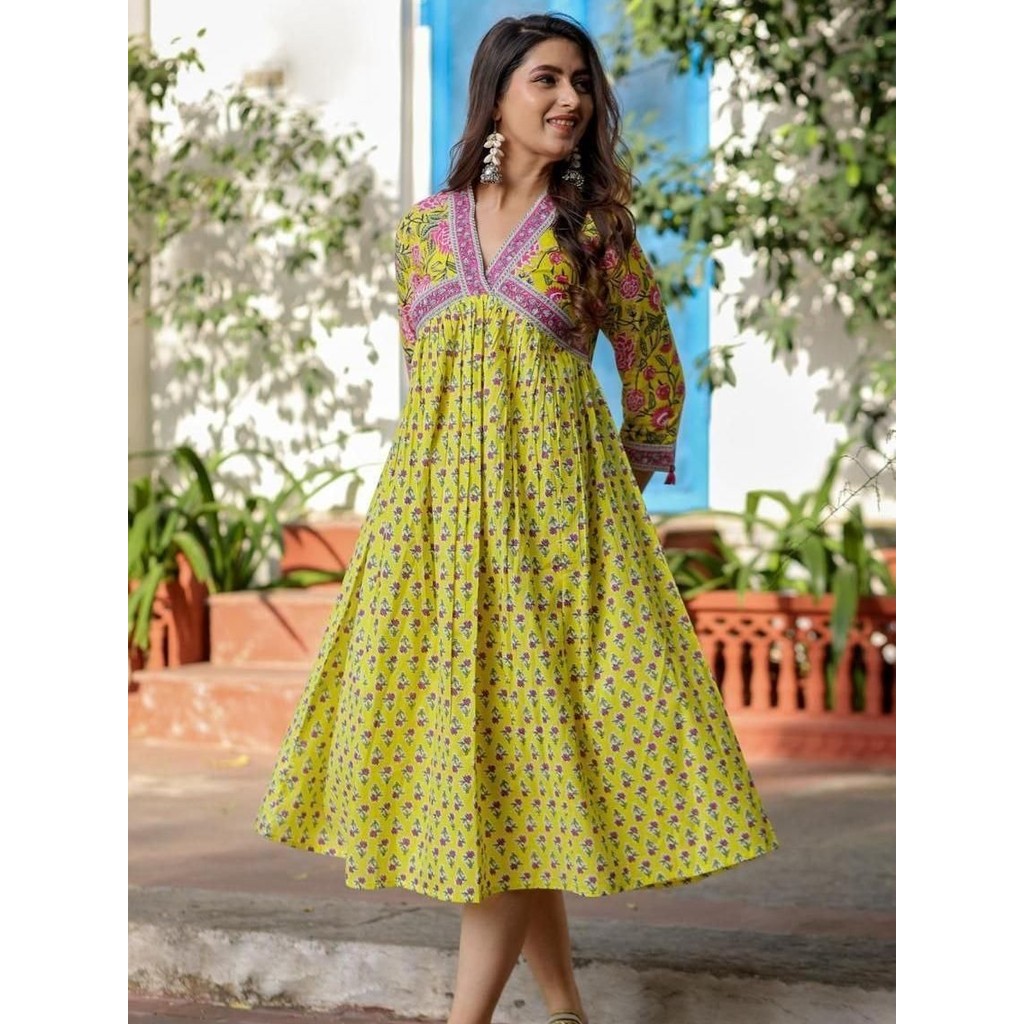 Kurti Cotton Jaipur Floral Pattern - KURTI ONLY Floral Jaipur Cotton Kurti - KURTI เท่านั้น