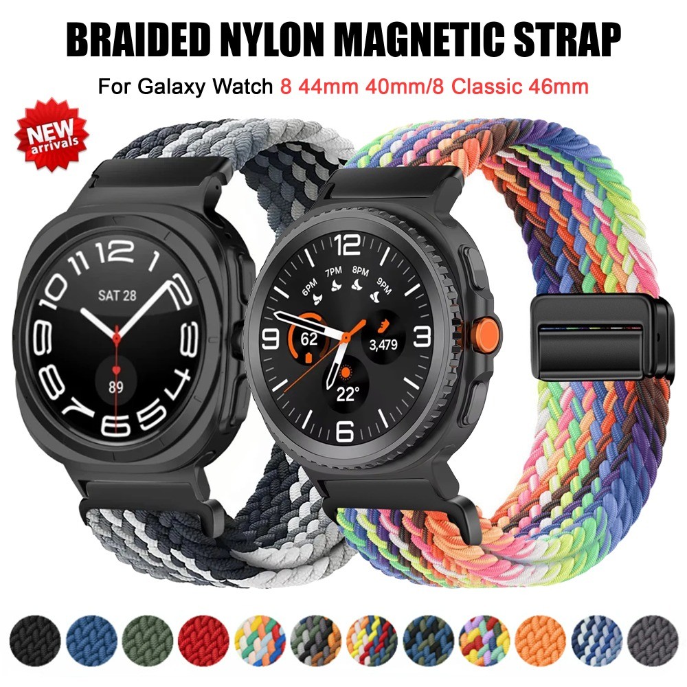 สายรัดไนลอนสําหรับ Samsung Galaxy Watch 8 44/40 มม./คลาสสิก 46 มม.สายรัดข้อมือหัวเข็มขัดแม่เหล็ก Correa สําหรับ Galaxy Watch 7-8 Ultra 47 มม.สายนาฬิกา