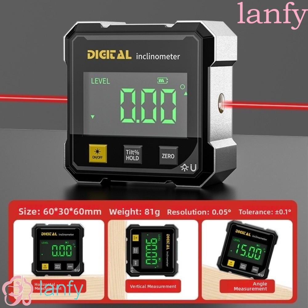 แลนฟี่ แสดงมุมวัดความแม่นยําสูงดิจิตอลจอแสดงผลระดับเครื่องวัดมุม Inclinometer, Inclinometer การวัดอย่างรวดเร็ว 360 องศาสี่ล้อเอียงมุมกล่องอิเล็กทรอนิกส์ระดับเล
