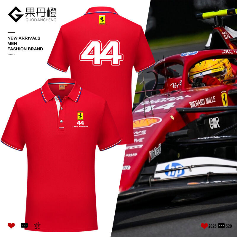 เสื้อโปโลแขนสั้นทีม Polo Ferrari F1 Hamilton 44 Leclerc 16 Racing Fan เสื้อโปโลที่ระลึก