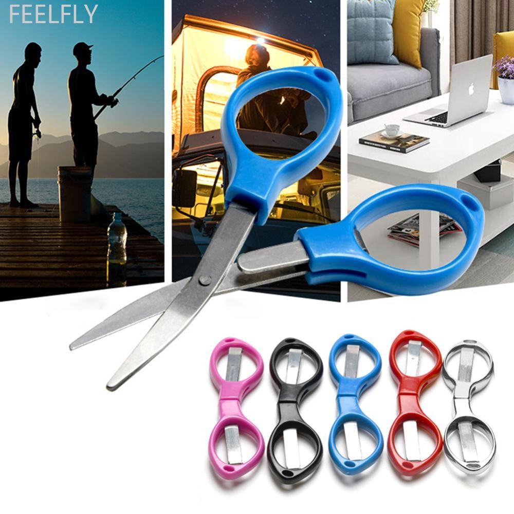 FEELFLY กรรไกรพับแบบพกพาเรียบง่ายสีทึบแว่นตารูปร่างเครื่องตัดกระดาษนักเรียนทําด้วยมือ DIY เครื่องมืออุปกรณ์สํานักงานโรงเรียน I3T7