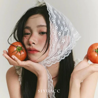 (ส่งจากไทย)ผ้าคลุมผมสามเหลี่ยมลูกไม้สไตล์ฝรั่งเศส ดีไซน์วินเทจลายดอกไม้ เนื้อบางเบาระบายอากาศ ใส่ได้ทุกฤดู
