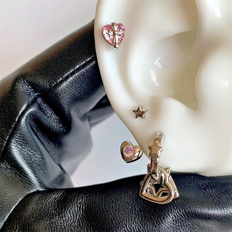 สาว Charm Alloy Rhinestone Heart Star Earbone ต่างหู