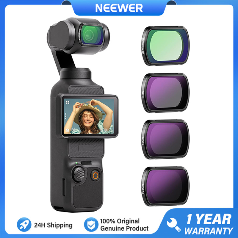 NEEWER Magnetic ND & 1/4 สีดํา Diffusion Filter Kit สําหรับ DJI OSMO Pocket 3/กระเป๋า 4 4 แพ็ค ND16 