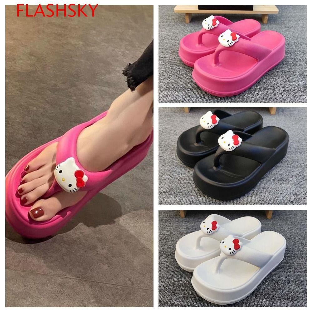 Flashsky KT Sponge Cake Flip-flops,หนาการ์ตูนหนาSoled Flip-flops,36-37 Yard White Soft Black Kittyรองเท้าแตะห้องน้ําVacation Travel