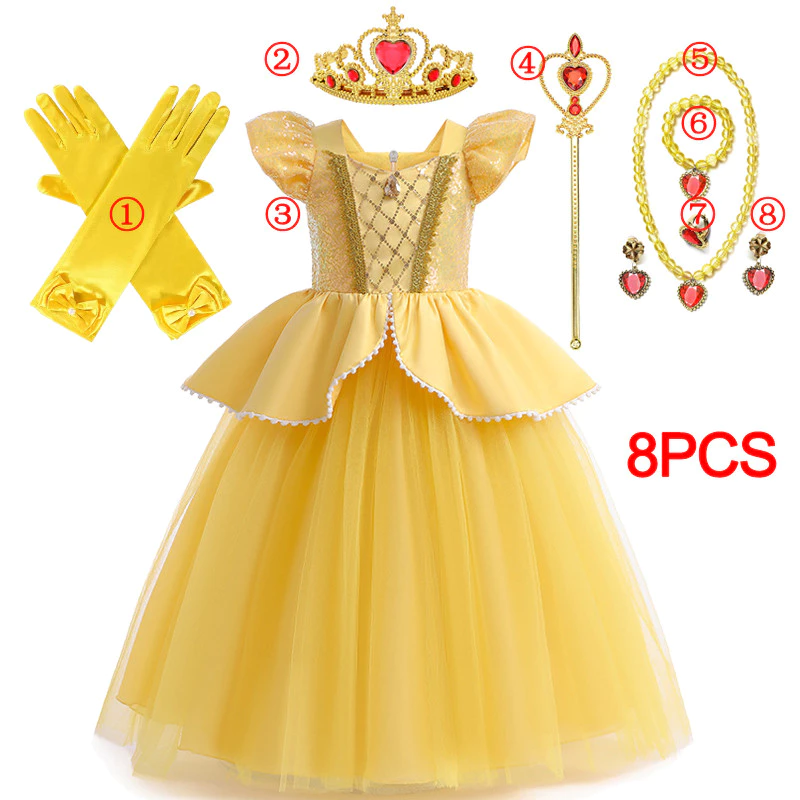 Cinderella Belle เครื่องแต่งกายสําหรับสาวฮาโลวีนปลอมตัวคอสเพลย์ราพันเซลชุดเจ้าหญิงเด็กคริสต์มาสวันเกิดเสื้อผ้าเด็ก thumbnail 5