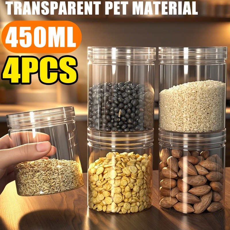 สัตว์เลี้ยง โปร่งใสการจัดเก็บสามารถ450มิลลิลิตรที่มีฝาปิด,1/2/4ชิ้นสุญญากาศครัวออแกไนเซอร์สําหรับปรุงรส/ผลไม้แห้ง/ชา,ภาชนะบรรจุอาหารป้องกันความชื้น,การออกแบบระด